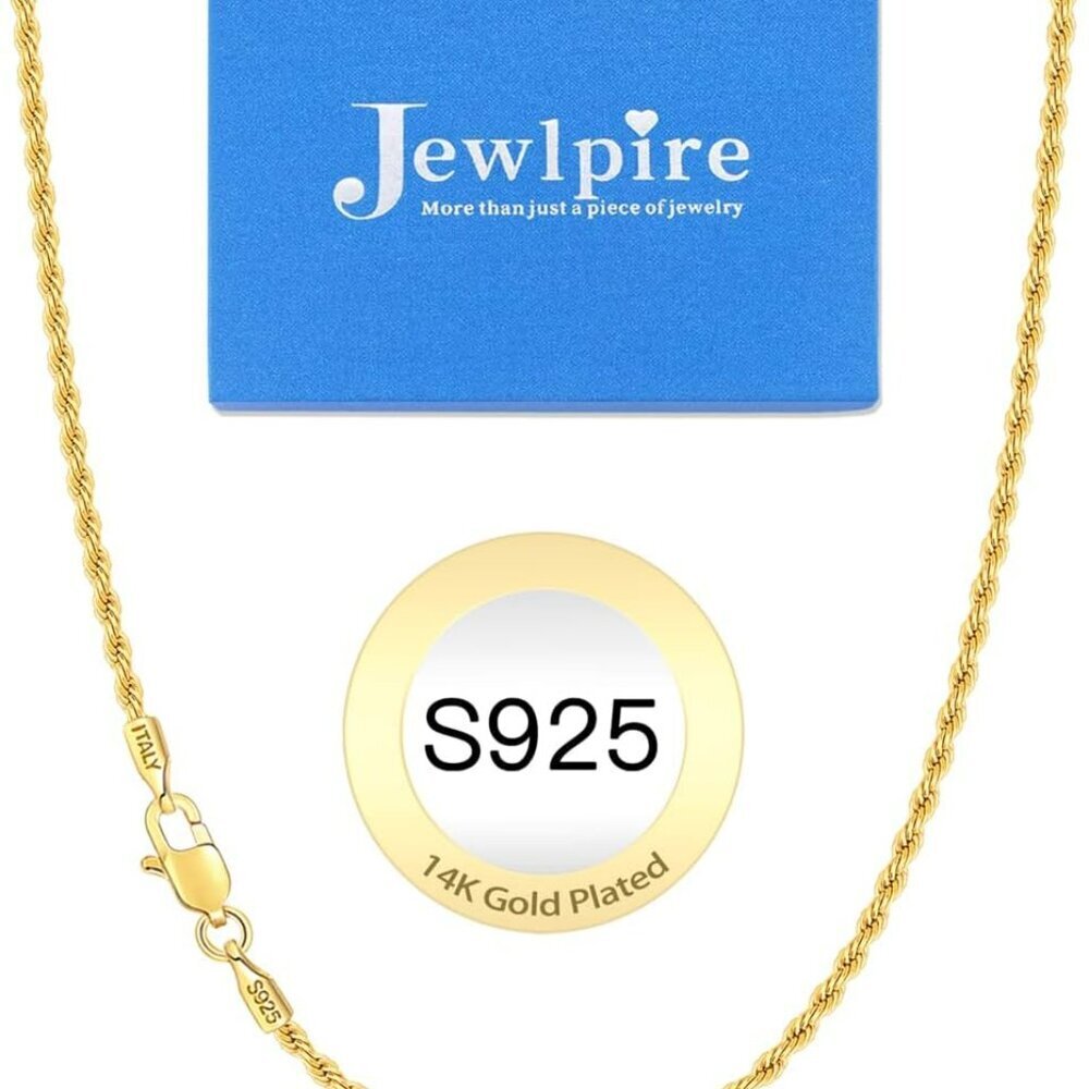 Italian 14K Real Gold Over 925 Sterling Silver Chain Necklace for Women Men, 1.5